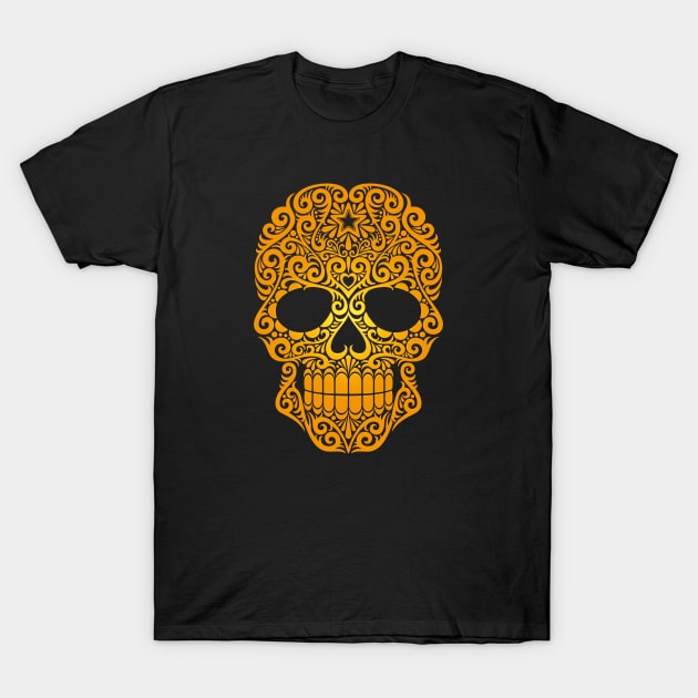 Yellow Swirling Sugar Skull T-Shirt by jeffbartels